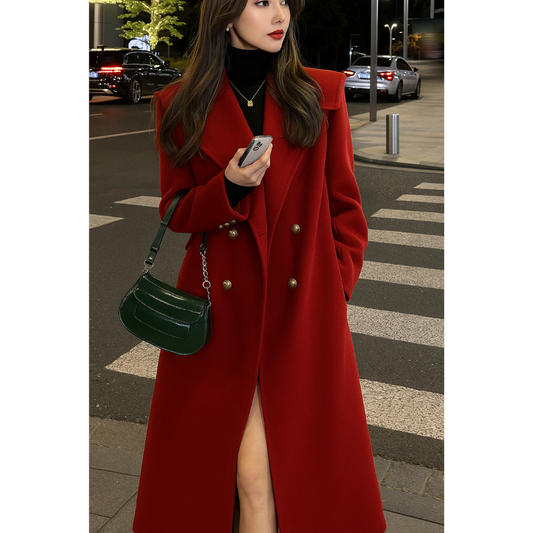 Louisa | Dames Lange Trenchcoat | Winterjas Met Losse Pasvorm en Ronde Knopen