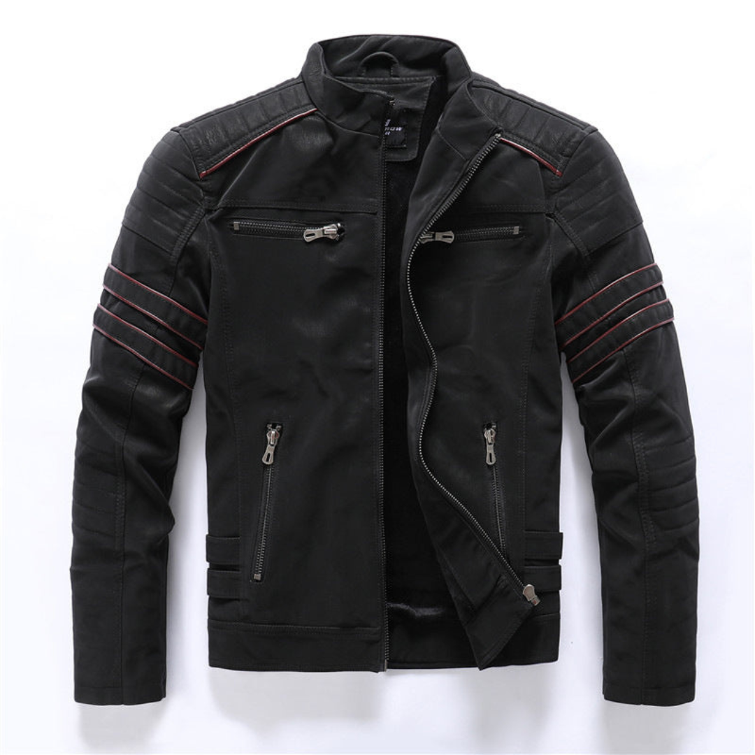 Henk | Winter Fleece Leren Jas voor Heren | Staande Kraag Gewassen Retro Motorjas