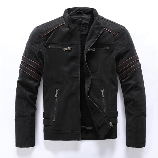 Henk | Winter Fleece Leren Jas voor Heren | Staande Kraag Gewassen Retro Motorjas
