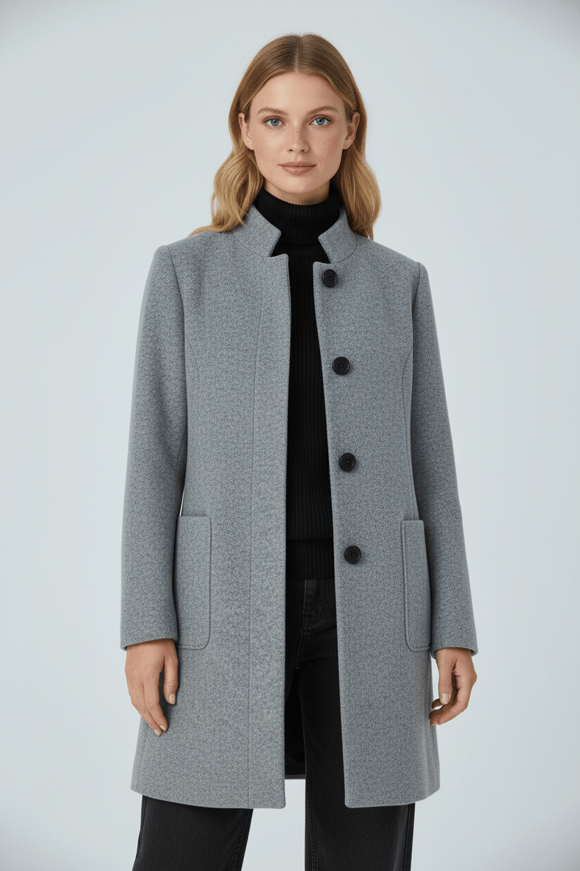 Mayke | Dames Lange Jas | Trenchcoat Met Enkelrij Knopen en Staande Kraag Voor Werk en Casual Gebruik