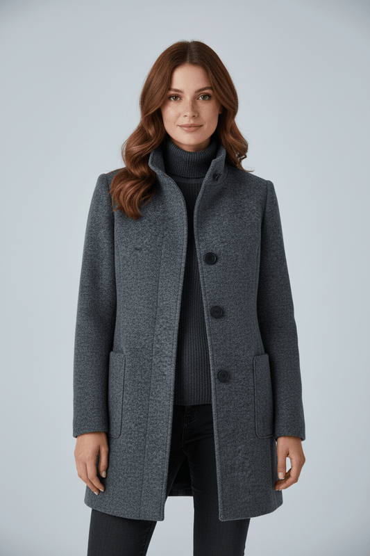 Mayke | Dames Lange Jas | Trenchcoat Met Enkelrij Knopen en Staande Kraag Voor Werk en Casual Gebruik