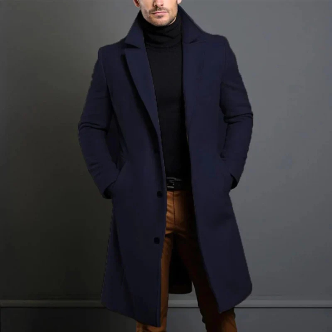 Quinten | Wollen Mantel | Lange Winterjas met Knopen en Zakken