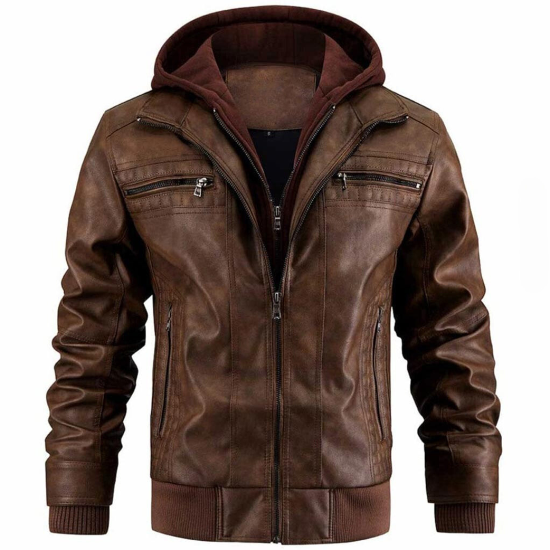 Mika | Retro Motorjack | Heren Leren Jas met Rits en Capuchon