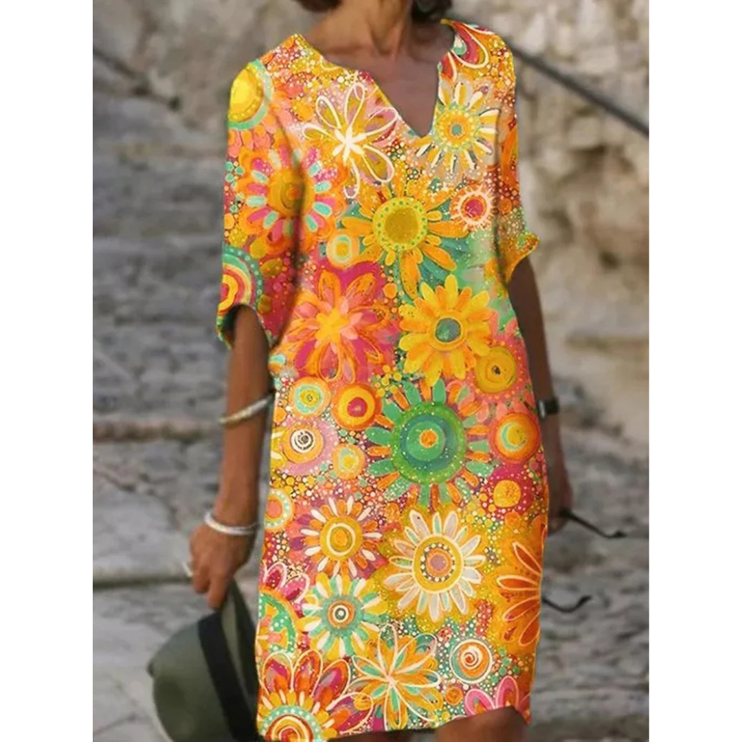 Maxime | Dames Jurk | Mini met V-hals en Bloemenprint
