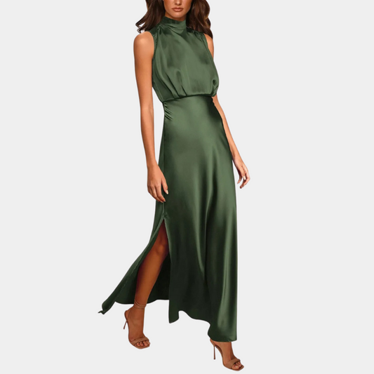 Merle | Dames Satijnen Jurk | Maxi met Zijsplit