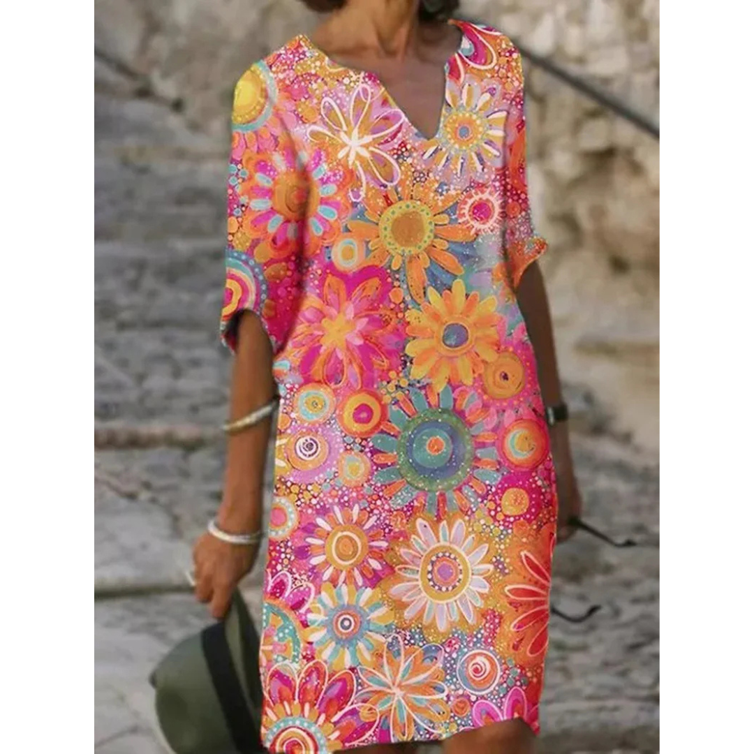 Maxime | Dames Jurk | Mini met V-hals en Bloemenprint