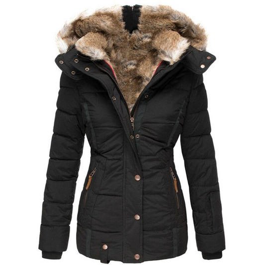 Maudy | Dames Winter Jas Met Capuchon | Gewatteerde Puffer met Zachte Bontvoering