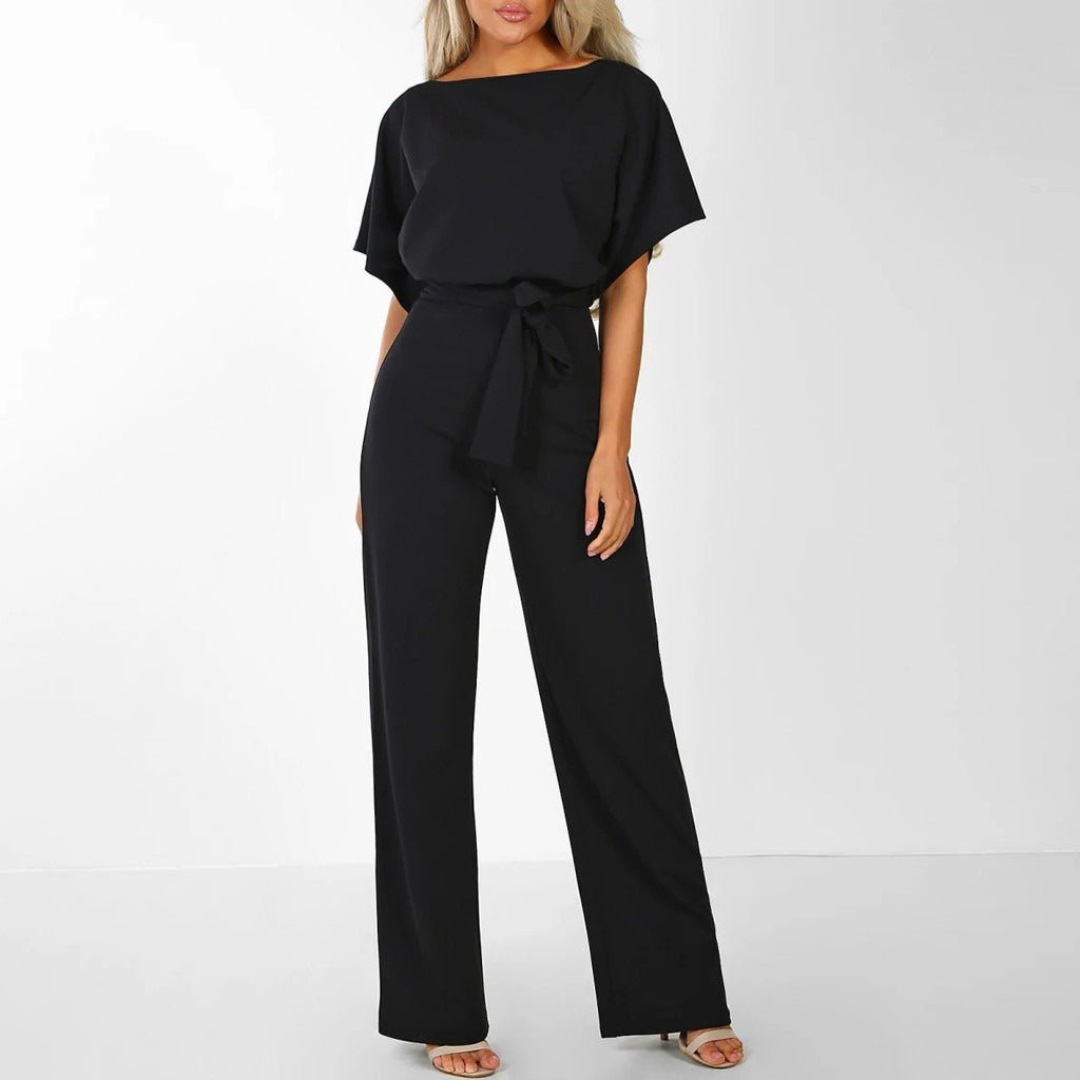 Maud | Dames Chique Jumpsuit V-Hals | Wijde Pijpen met Korte Mouwen